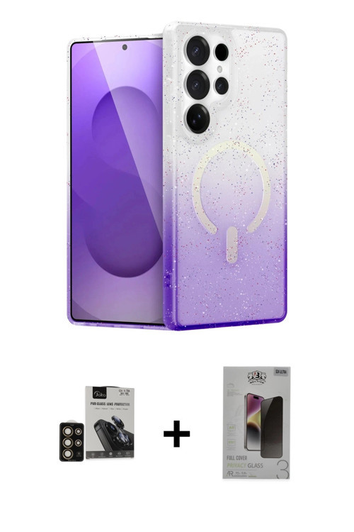 ieg™ Galaxy S24 Ultra Kılıf Eksen Minimal Özel Seri - Siyah Bilvis Hayalet Cam Ekran Koruyucu + Gold