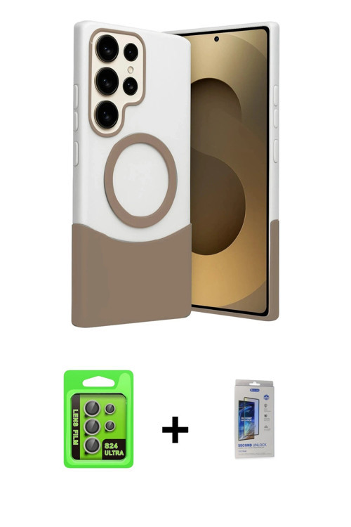 ieg™ Galaxy S24 Ultra Kılıf Kozmos Form Özel Seri - Siyah Durable Full Glue Curved Cam + Gri Raze Me