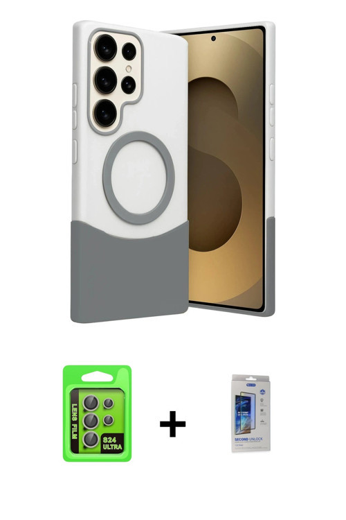 ieg™ Galaxy S24 Ultra Kılıf Kozmos Form Özel Seri - Siyah Durable Full Glue Curved Cam + Gri Raze Me