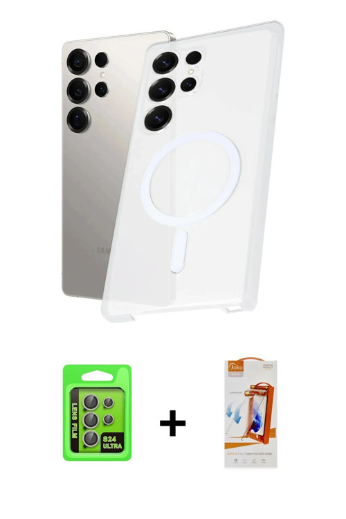 ieg™ Galaxy S24 Ultra Kılıf Kutup Minimal - Siyah AutoKit 5in1 Fiber Polymer Nano Ekran Koruyucu + G