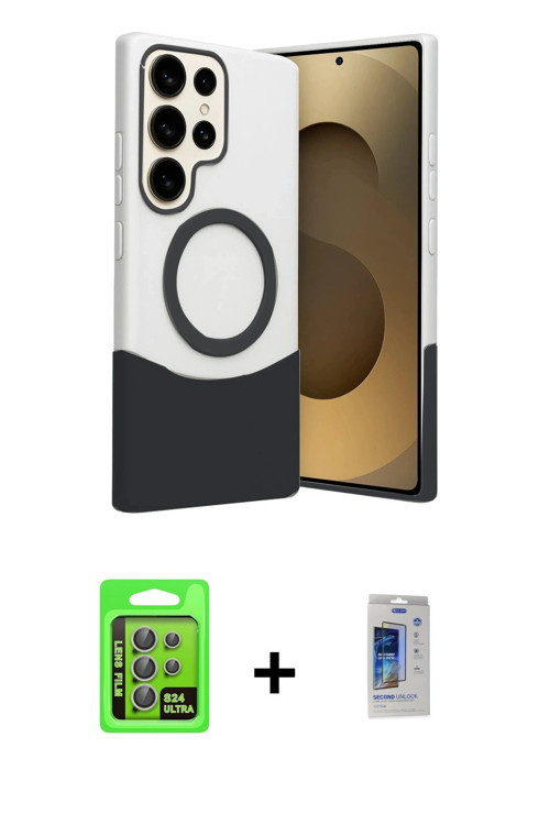 ieg™ Galaxy S24 Ultra Kılıf Kozmos Form Özel Seri - Siyah Durable Full Glue Curved Cam + Gri Raze Me