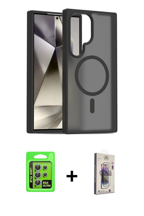 ieg™ Galaxy S24 Ultra Kılıf Siluet Minimal Prime - Siyah Bilvis 3D Cam Ekran Koruyucu + Gümüş Raze M