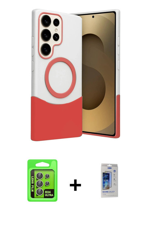 ieg™ Galaxy S24 Ultra Kılıf Kozmos Form Özel Seri - Siyah Durable Full Glue Curved Cam + Gri Raze Me