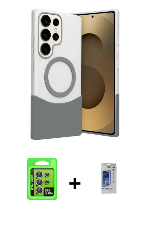 ieg™ Galaxy S24 Ultra Kılıf Kozmos Form Özel Seri - Siyah Durable Full Glue Curved Hayalet Cam + Mor
