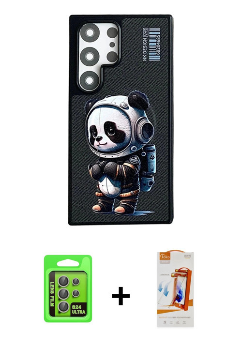 ieg™ Galaxy S24 Ultra Kılıf Siluet Modern Özel Seri - Siyah AutoKit 5in1 Fiber Polymer Nano Ekran Ko