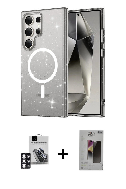 ieg™ Galaxy S24 Ultra Kılıf Nova Asil Prime - Siyah Bilvis Hayalet Cam Ekran Koruyucu + Pembe PVD Me