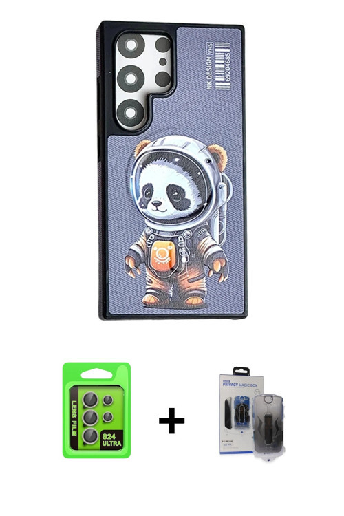 ieg™ Galaxy S24 Ultra Kılıf Siluet Modern Özel Seri - Siyah Vanessa Magic Hayalet Cam + Gri Raze Met
