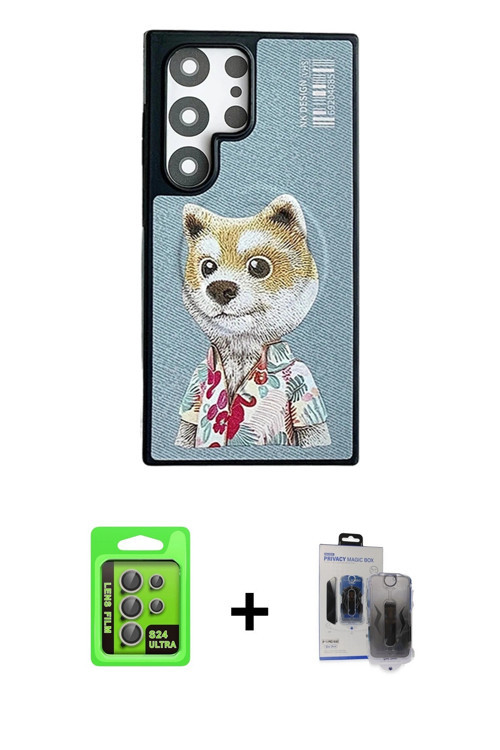 ieg™ Galaxy S24 Ultra Kılıf Siluet Modern Özel Seri - Siyah Vanessa Magic Hayalet Cam + Gri Raze Met