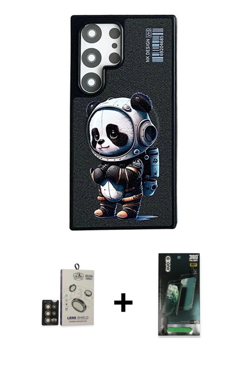ieg™ Galaxy S24 Ultra Kılıf Siluet Modern Özel Seri - Şeffaf 360 Full Body Arka Koruyucu + Gold Bilv