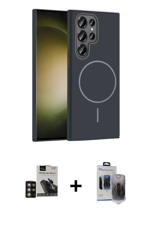 ieg™ Galaxy S24 Ultra Kılıf Siluet Doku Özel Seri - Siyah Vanessa Magic Hayalet Cam + Gold PVD Metal