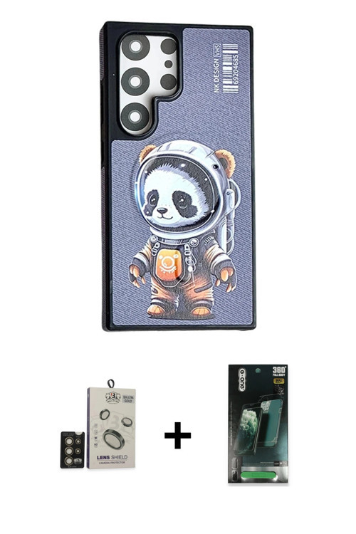 ieg™ Galaxy S24 Ultra Kılıf Siluet Modern Özel Seri - Şeffaf 360 Full Body Arka Koruyucu + Gold Bilv