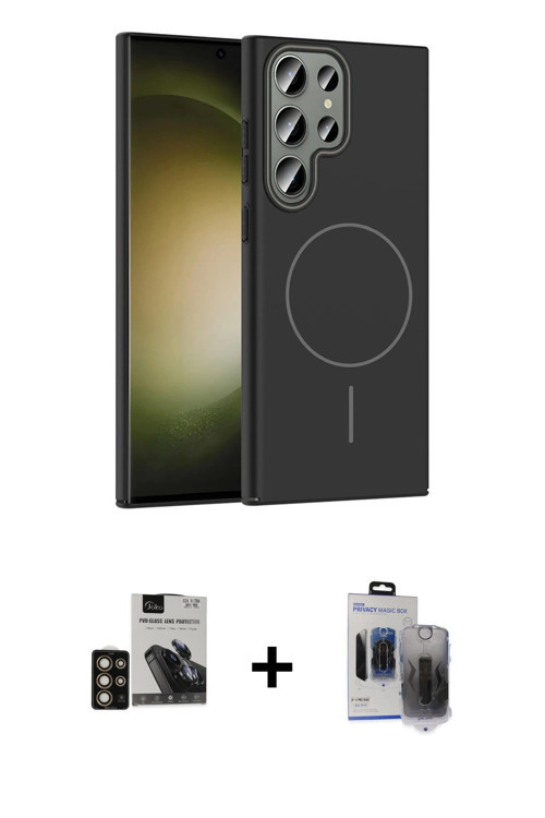 ieg™ Galaxy S24 Ultra Kılıf Siluet Doku Özel Seri - Siyah Vanessa Magic Hayalet Cam + Gold PVD Metal