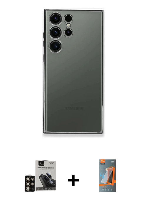 ieg™ Galaxy S24 Ultra Kılıf Vadi Minimal - Siyah AutoKit 5in1 Fiber Hayalet Polymer Nano Ekran Koruy