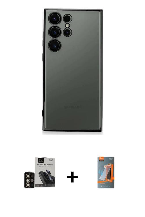 ieg™ Galaxy S24 Ultra Kılıf Vadi Minimal - Siyah AutoKit 5in1 Fiber Hayalet Polymer Nano Ekran Koruy