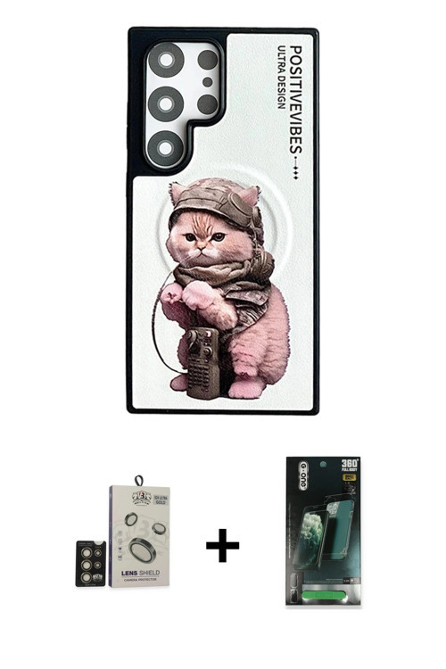 ieg™ Galaxy S24 Ultra Kılıf Siluet Modern Özel Seri - Şeffaf 360 Full Body Arka Koruyucu + Gold Bilv