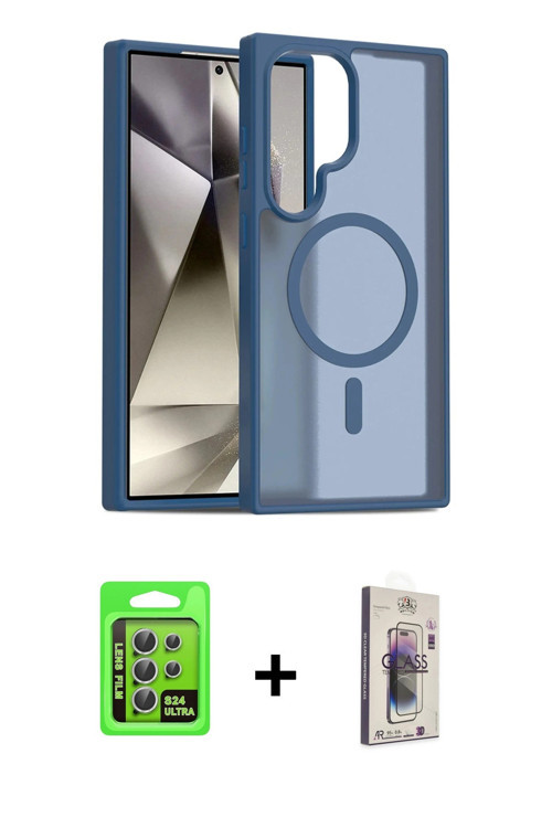 ieg™ Galaxy S24 Ultra Kılıf Siluet Minimal Prime - Siyah Bilvis 3D Cam Ekran Koruyucu + Gümüş Raze M