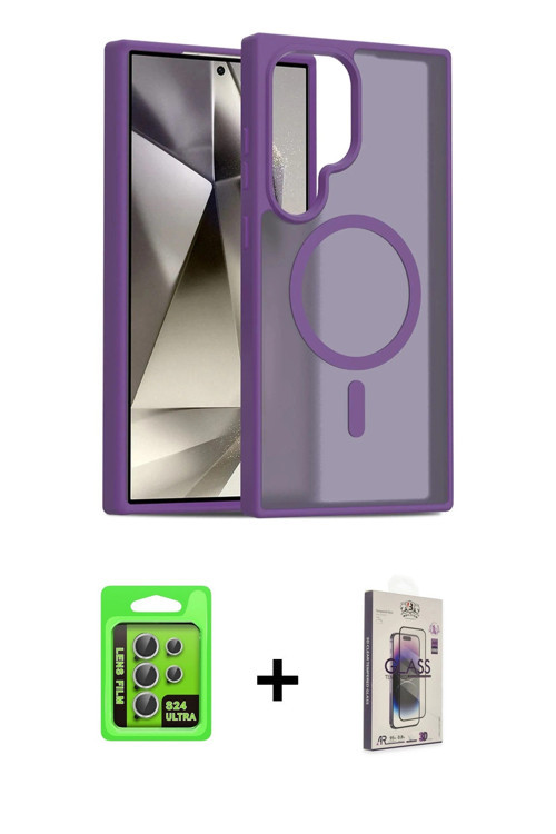 ieg™ Galaxy S24 Ultra Kılıf Siluet Minimal Prime - Siyah Bilvis 3D Cam Ekran Koruyucu + Gümüş Raze M