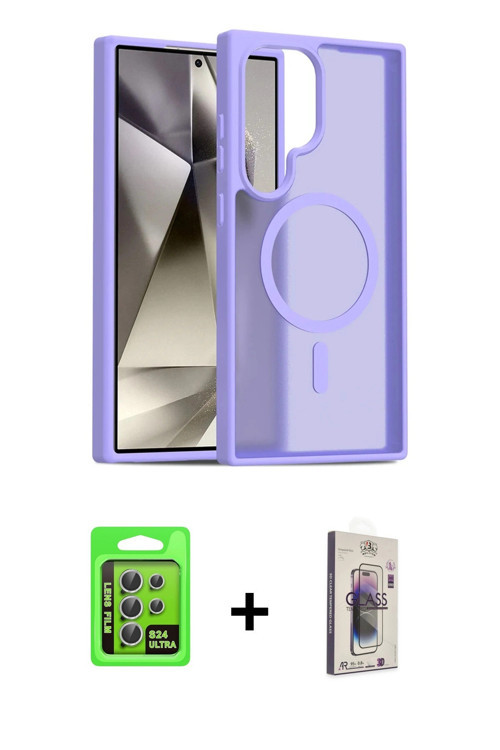 ieg™ Galaxy S24 Ultra Kılıf Siluet Minimal Prime - Siyah Bilvis 3D Cam Ekran Koruyucu + Gümüş Raze M
