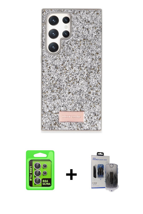 ieg™ Galaxy S24 Ultra Kılıf Vadi Klasik Serisi - Siyah Vanessa Magic Hayalet Cam + Mor Raze Metal Ka
