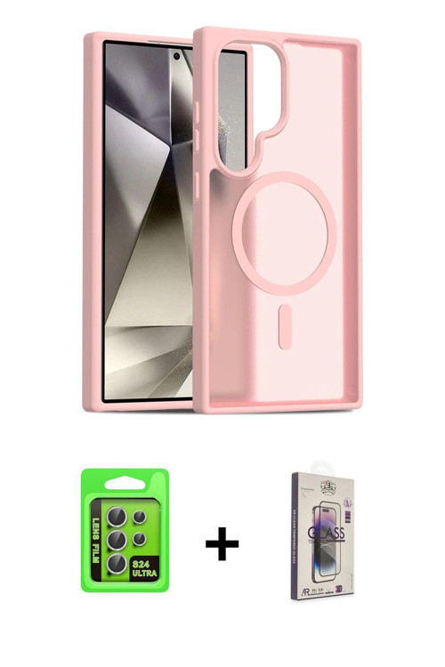 ieg™ Galaxy S24 Ultra Kılıf Siluet Minimal Prime - Siyah Bilvis 3D Cam Ekran Koruyucu + Gümüş Raze M
