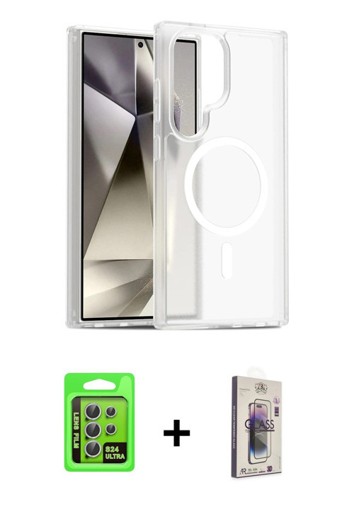 ieg™ Galaxy S24 Ultra Kılıf Siluet Minimal Prime - Siyah Bilvis 3D Cam Ekran Koruyucu + Gümüş Raze M
