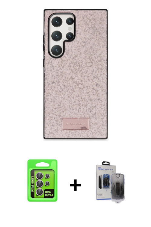 ieg™ Galaxy S24 Ultra Kılıf Vadi Klasik Serisi - Siyah Vanessa Magic Hayalet Cam + Mor Raze Metal Ka