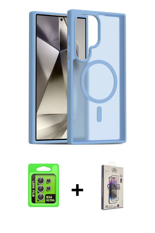 ieg™ Galaxy S24 Ultra Kılıf Siluet Minimal Prime - Siyah Bilvis 3D Cam Ekran Koruyucu + Gümüş Raze M