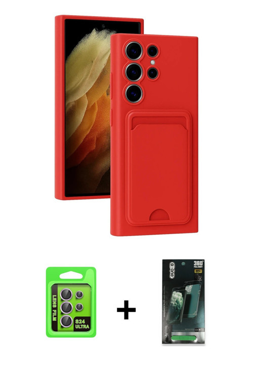 ieg™ Galaxy S24 Ultra Kılıf Vadi Çizgi Prime - Şeffaf 360 Full Body Arka Koruyucu + Mor Raze Metal K