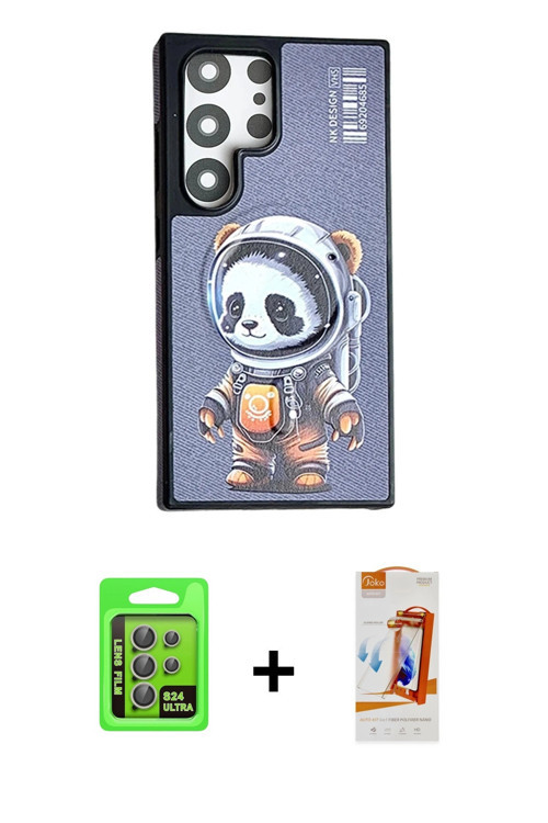 ieg™ Galaxy S24 Ultra Kılıf Siluet Modern Özel Seri - Siyah AutoKit 5in1 Fiber Polymer Nano Ekran Ko