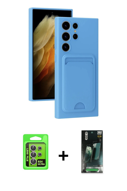 ieg™ Galaxy S24 Ultra Kılıf Vadi Çizgi Prime - Şeffaf 360 Full Body Arka Koruyucu + Mor Raze Metal K