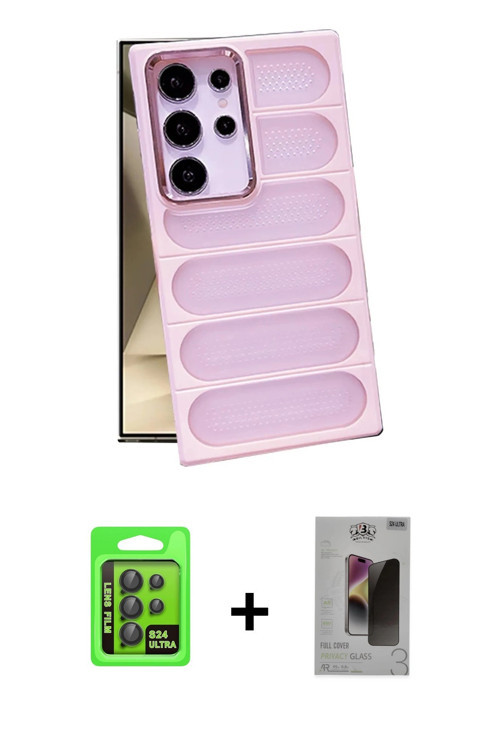ieg™ Galaxy S24 Ultra Kılıf Yadigar Doku Özel Seri - Siyah Bilvis Hayalet Cam Ekran Koruyucu + Siyah