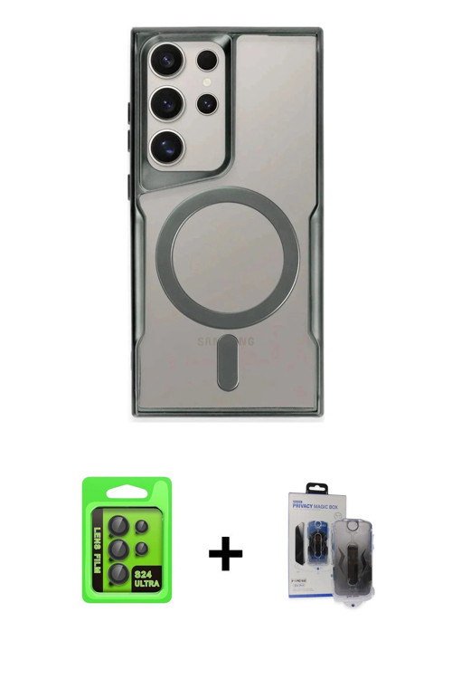 ieg™ Galaxy S24 Ultra Kılıf Yadigar Klasik Özel Seri - Siyah Vanessa Magic Hayalet Cam + Siyah Raze