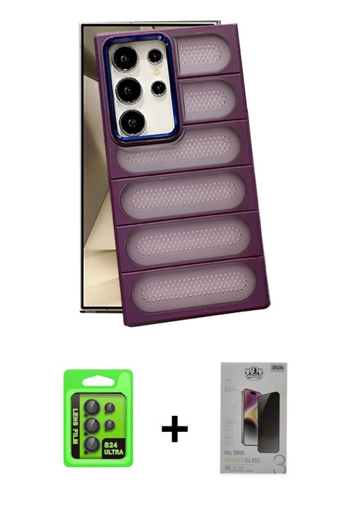 ieg™ Galaxy S24 Ultra Kılıf Yadigar Doku Özel Seri - Siyah Bilvis Hayalet Cam Ekran Koruyucu + Siyah