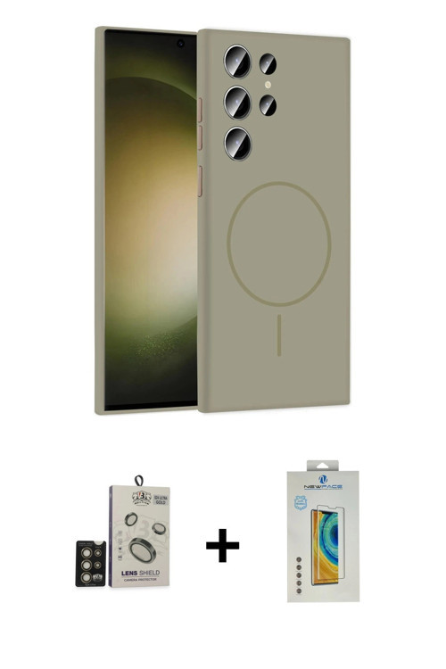 ieg™ Galaxy S24 Ultra Kılıf Yankı Form Serisi - Siyah Polymer Nano Ekran Koruyucu + Gold Bilvis Tita