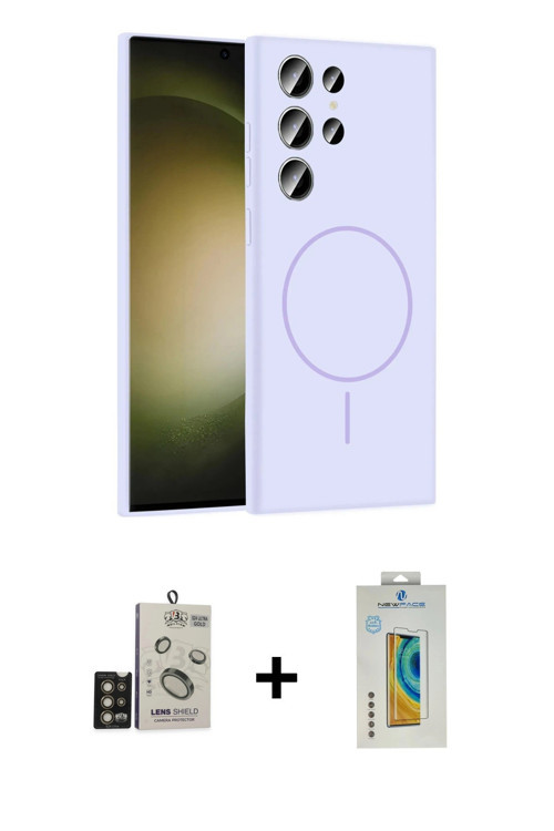 ieg™ Galaxy S24 Ultra Kılıf Yankı Form Serisi - Siyah Polymer Nano Ekran Koruyucu + Gold Bilvis Tita