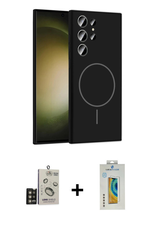ieg™ Galaxy S24 Ultra Kılıf Yankı Form Serisi - Siyah Polymer Nano Ekran Koruyucu + Gold Bilvis Tita