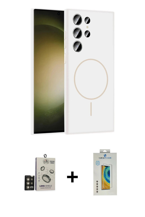 ieg™ Galaxy S24 Ultra Kılıf Yankı Form Serisi - Siyah Polymer Nano Ekran Koruyucu + Gold Bilvis Tita