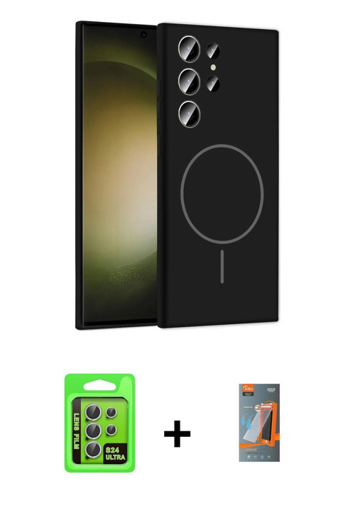 Galaxy S24 Ultra Kılıf Yankı Form Serisi - Siyah AutoKit 5in1 Fiber Hayalet Polymer Nano Ekran