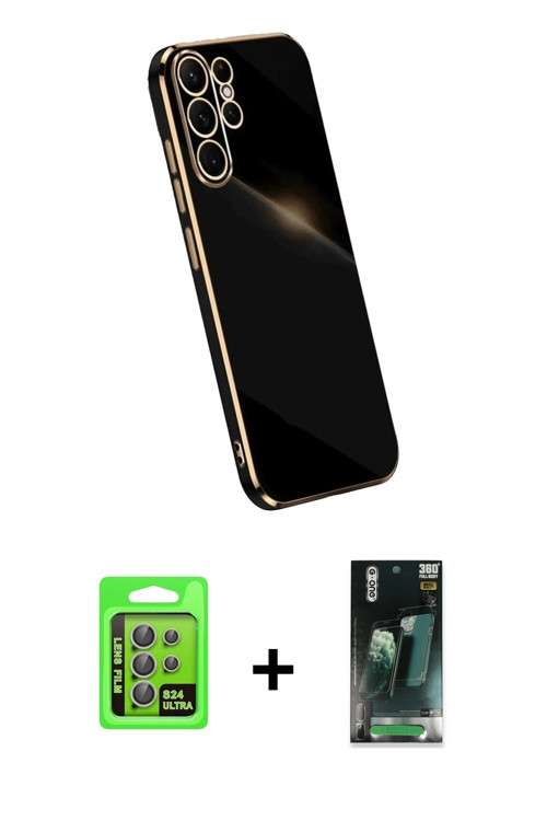 ieg™ Galaxy S24 Ultra Kılıf Yankı Serisi - Siyah 360 Mat Full Body Arka Koruyucu + Gri Raze Metal Ka