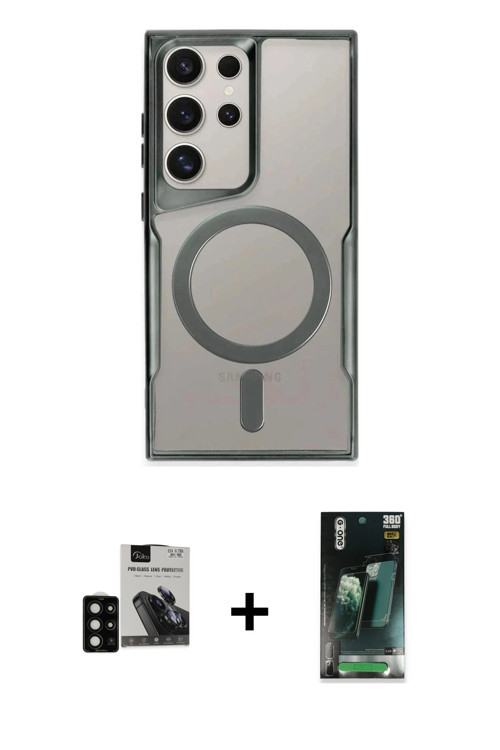 ieg™ Galaxy S24 Ultra Kılıf Yadigar Klasik Özel Seri - Şeffaf 360 Full Body Arka Koruyucu + Siyah PV