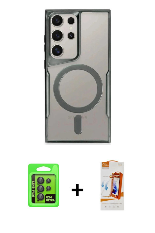 ieg™ Galaxy S24 Ultra Kılıf Yadigar Klasik Özel Seri - Siyah AutoKit 5in1 Fiber Polymer Nano Ekran K