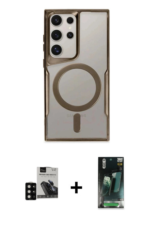 ieg™ Galaxy S24 Ultra Kılıf Yadigar Klasik Özel Seri - Şeffaf 360 Full Body Arka Koruyucu + Siyah PV