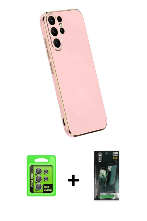 ieg™ Galaxy S24 Ultra Kılıf Yankı Serisi - Siyah 360 Mat Full Body Arka Koruyucu + Gri Raze Metal Ka