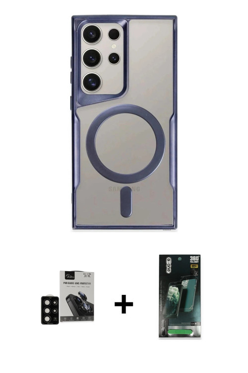 ieg™ Galaxy S24 Ultra Kılıf Yadigar Klasik Özel Seri - Şeffaf 360 Full Body Arka Koruyucu + Siyah PV