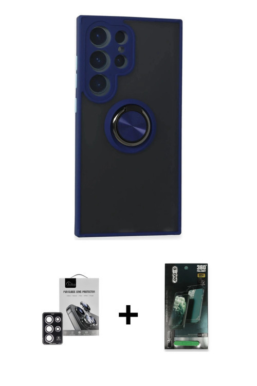 ieg™ Galaxy S24 Ultra Kılıf Yörünge Çizgi - Şeffaf 360 Full Body Arka Koruyucu + Pembe PVD Metal Kam