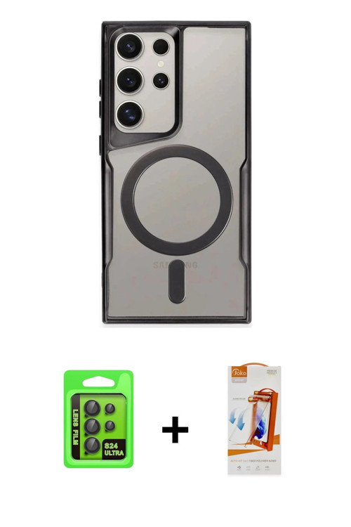 ieg™ Galaxy S24 Ultra Kılıf Yadigar Klasik Özel Seri - Siyah AutoKit 5in1 Fiber Polymer Nano Ekran K