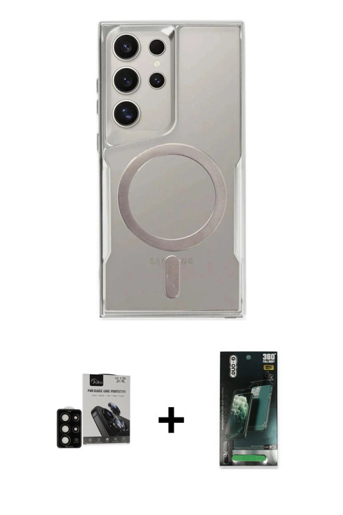 ieg™ Galaxy S24 Ultra Kılıf Yadigar Klasik Özel Seri - Şeffaf 360 Full Body Arka Koruyucu + Siyah PV