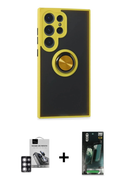 ieg™ Galaxy S24 Ultra Kılıf Yörünge Çizgi - Şeffaf 360 Full Body Arka Koruyucu + Pembe PVD Metal Kam