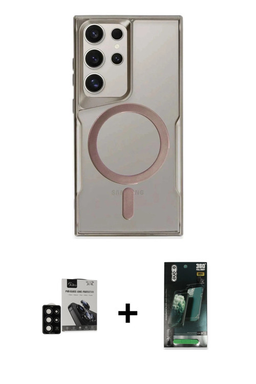 ieg™ Galaxy S24 Ultra Kılıf Yadigar Klasik Özel Seri - Şeffaf 360 Full Body Arka Koruyucu + Siyah PV