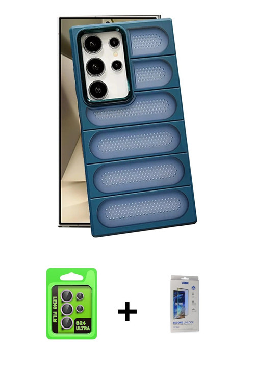 ieg™ Galaxy S24 Ultra Kılıf Yadigar Doku Özel Seri - Siyah Durable Full Glue Curved Cam + Mor Raze M